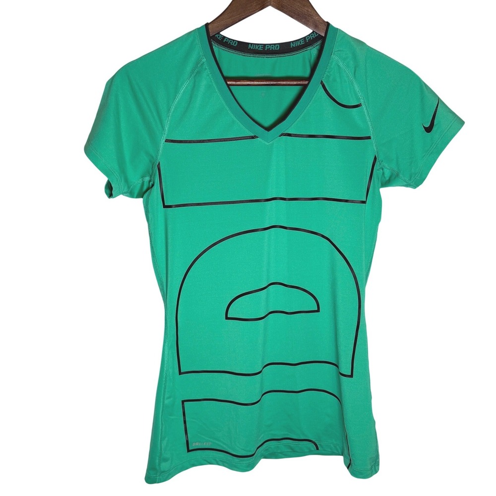 Nike Pro Dri-FIT Womens Green V-Neck Training Shirt 531048-390 Size M